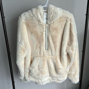 NWT Free People Movement Beige Fuzzy 1/2 Zip Hoodie, Size XS